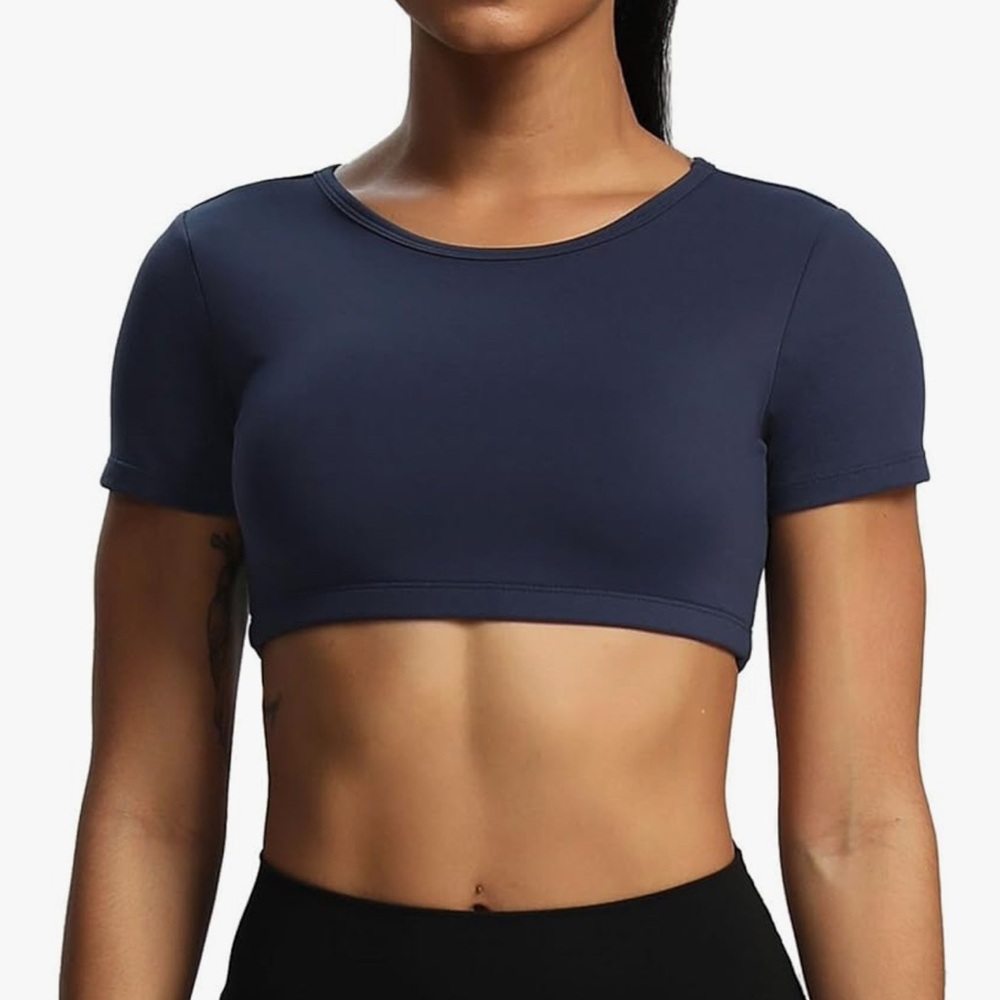 Navy Athletic Short Sleeve Crop Top